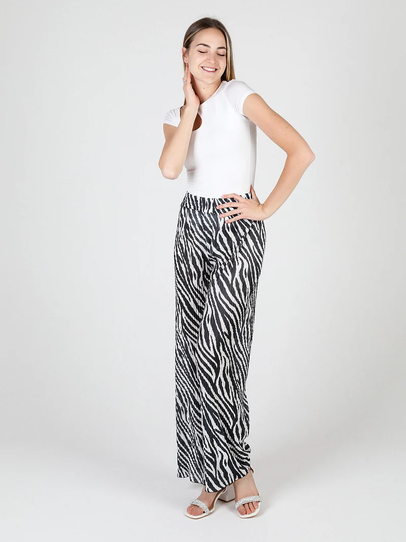 Pantaloni donna leggeri a palazzo zebrati - nero
