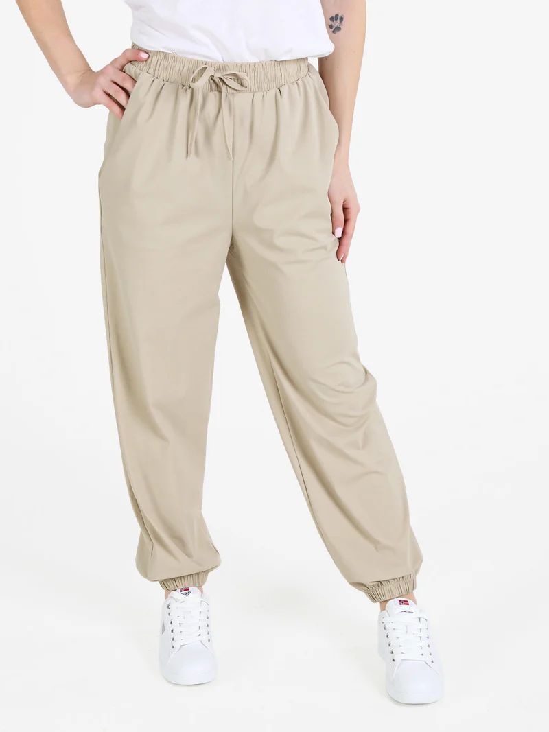 Pantaloni donna in tessuto tecnico con polsini - sabbia