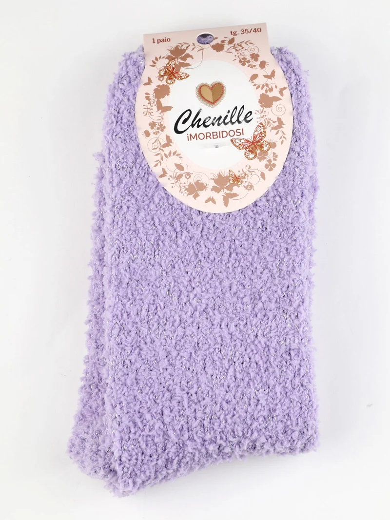 Calze donna in ciniglia con lurex - lilla