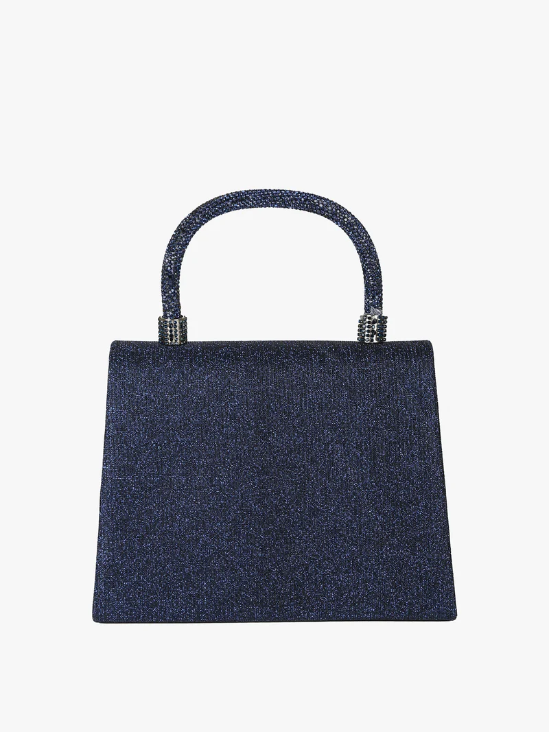 Borsa donna elegante con lurex brillanti e manico con strass - blu scuro