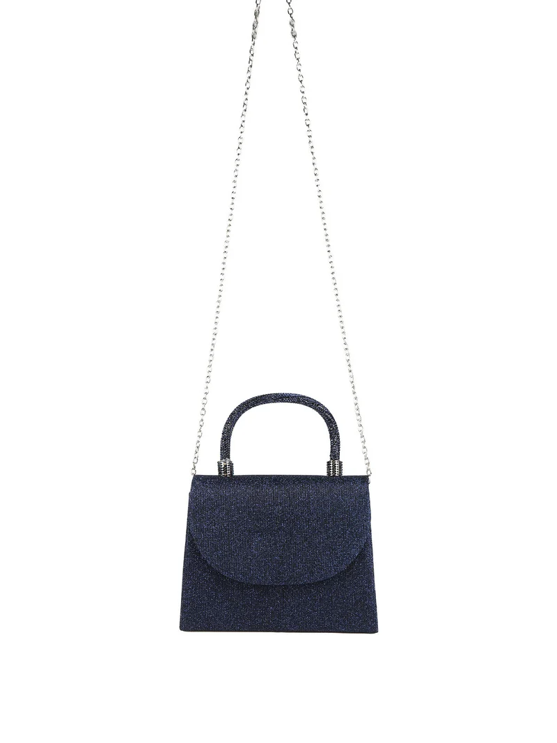 Borsa donna elegante con lurex brillanti e manico con strass - blu scuro