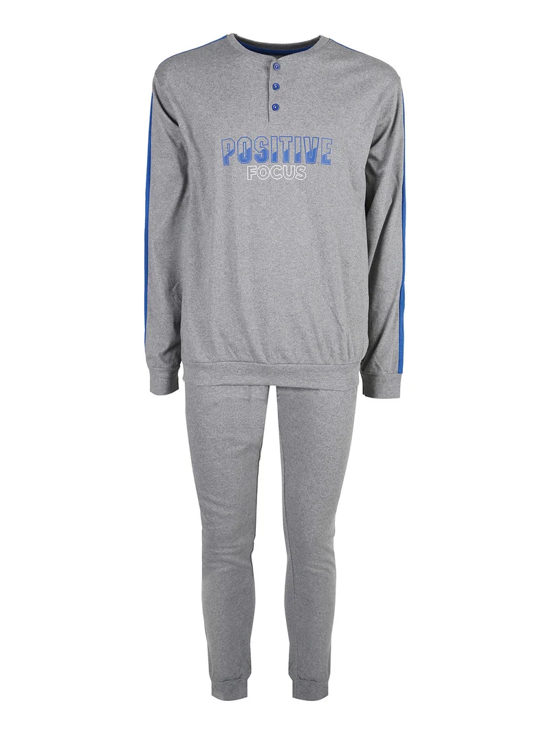 Pigiama lungo da uomo in misto cotone interlock - grigio