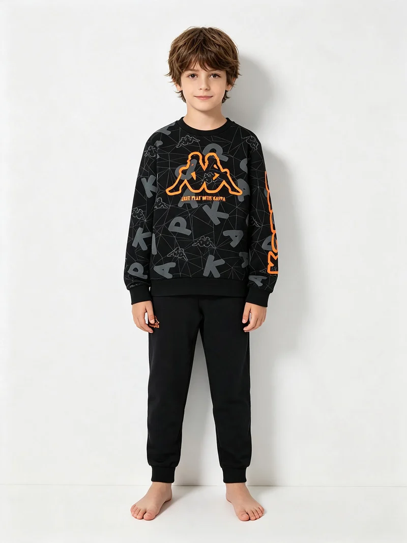 Completo tuta 2 pezzi da ragazzo con stampe e scollo tondo - nero