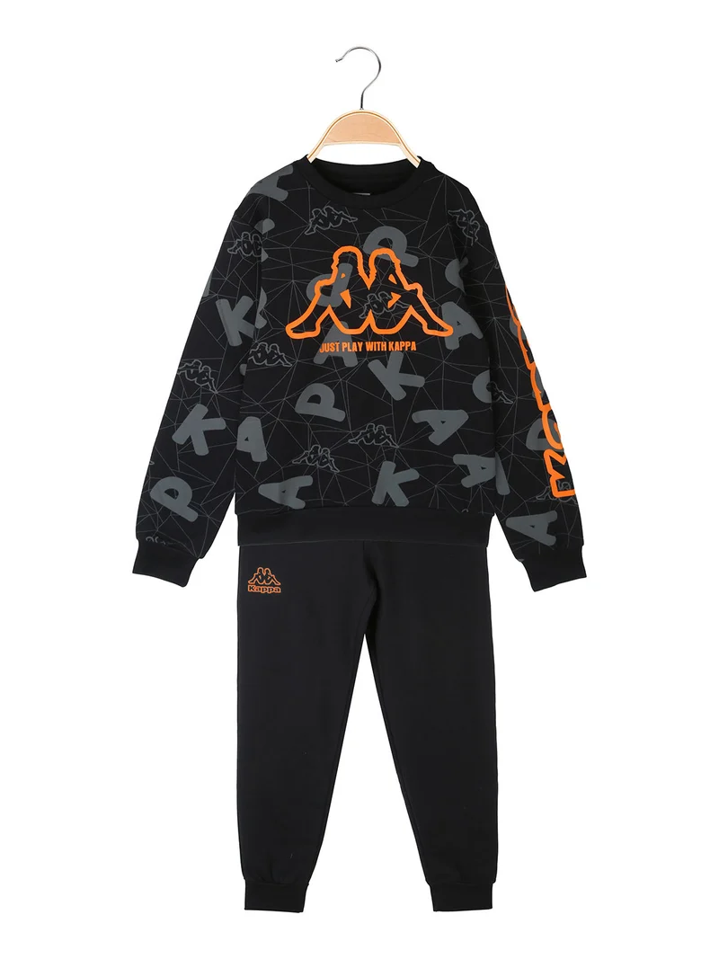 Completo tuta 2 pezzi da ragazzo con stampe e scollo tondo - nero