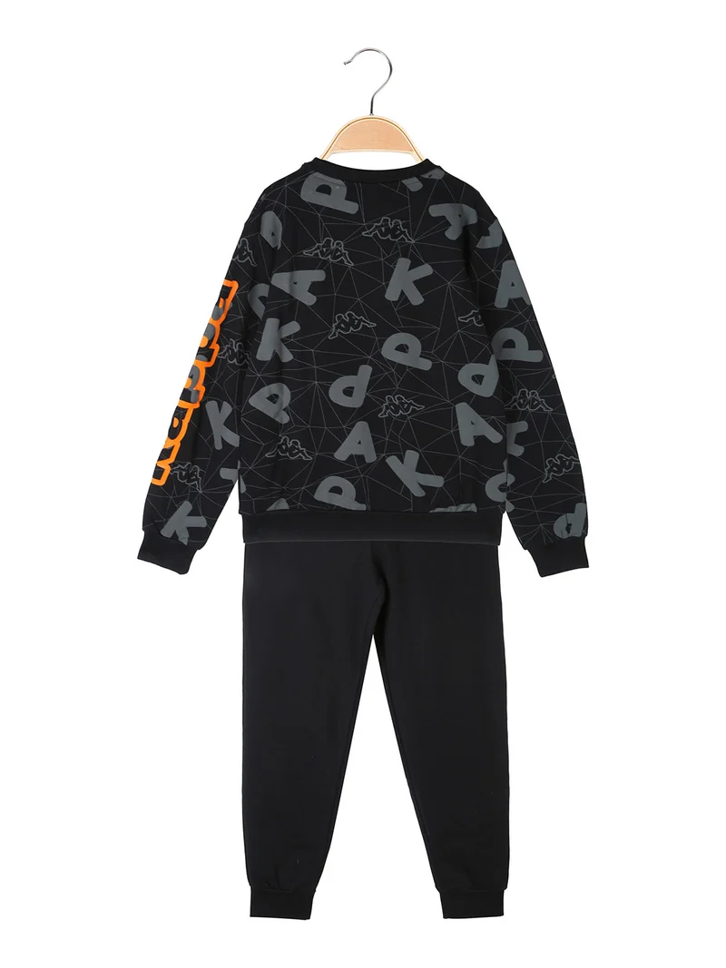 Completo tuta 2 pezzi da ragazzo con stampe e scollo tondo - nero