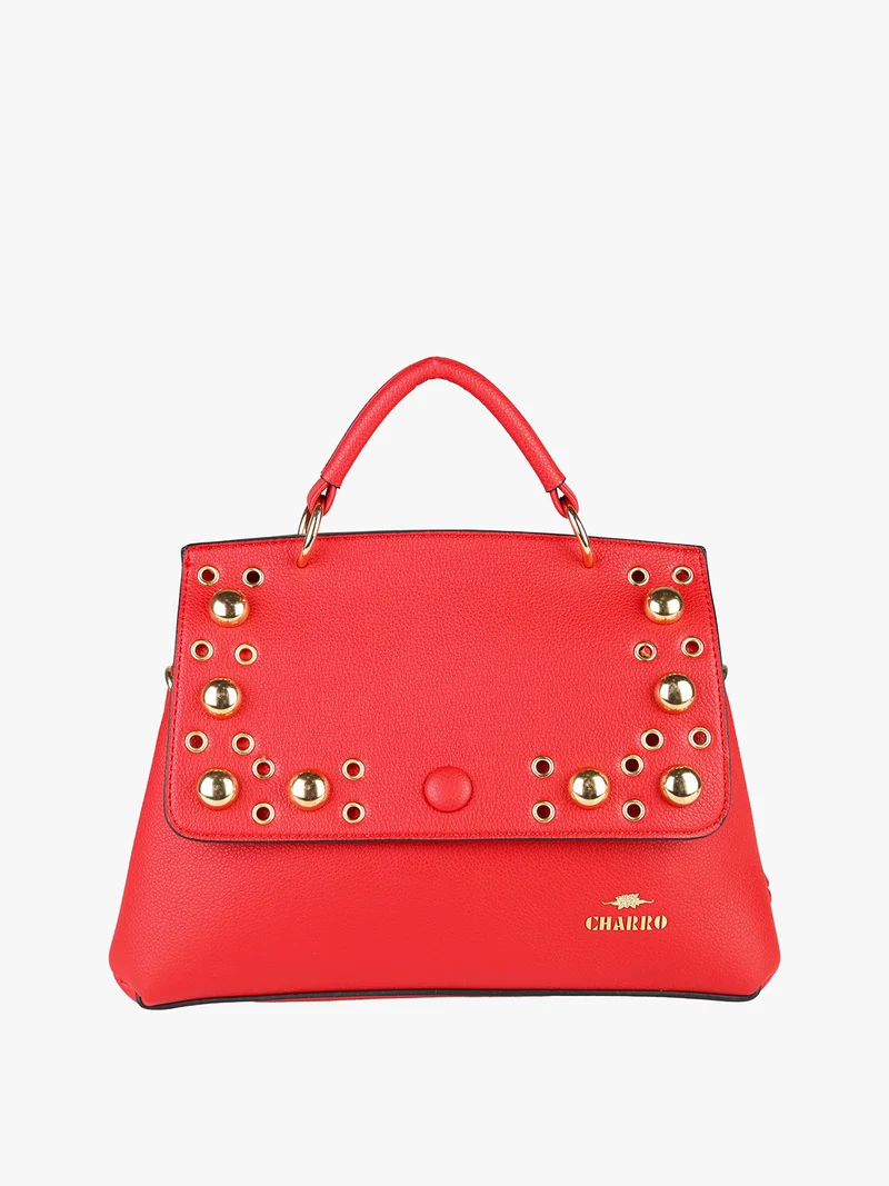 Borsa frame con tracolla e borchie - rosso