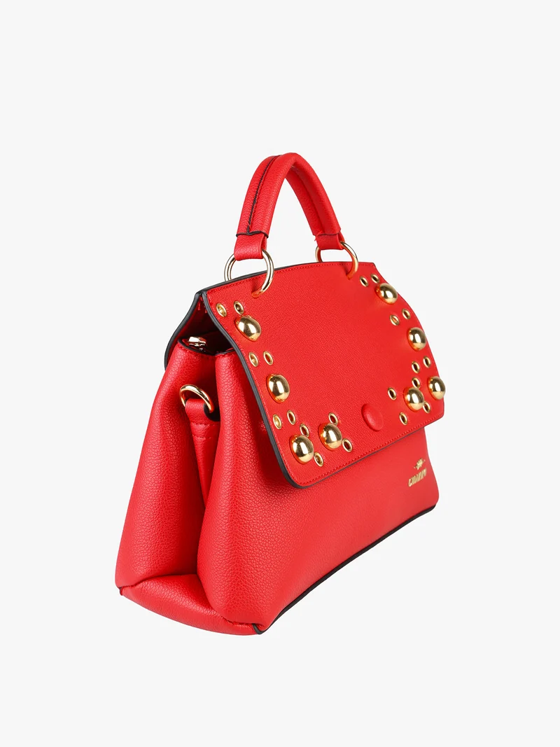 Borsa frame con tracolla e borchie - rosso