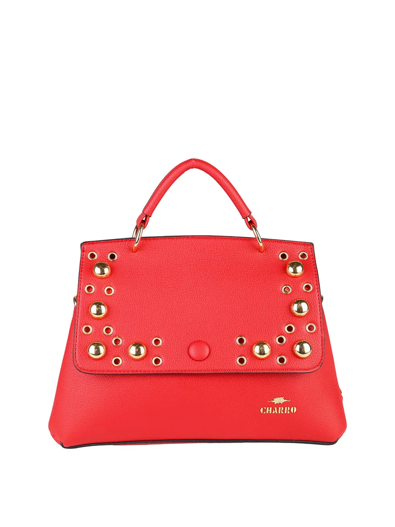 Borsa frame con tracolla e borchie - rosso