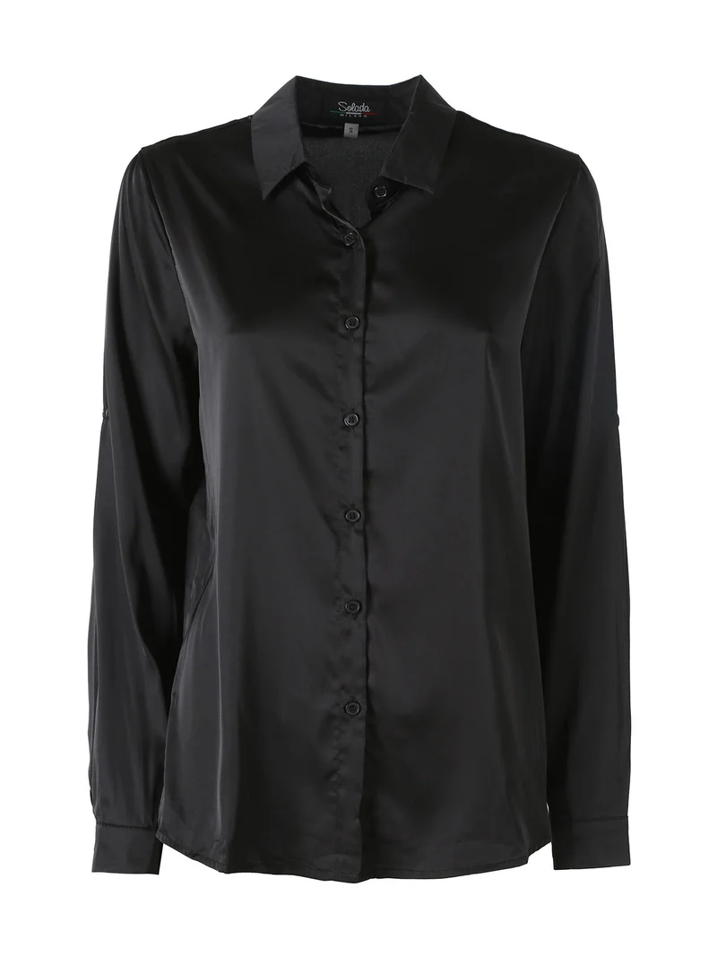 Camicia donna effetto raso a maniche lunghe - nero