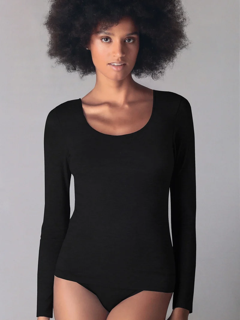 Maglia donna a maniche lunghe in modal - nero