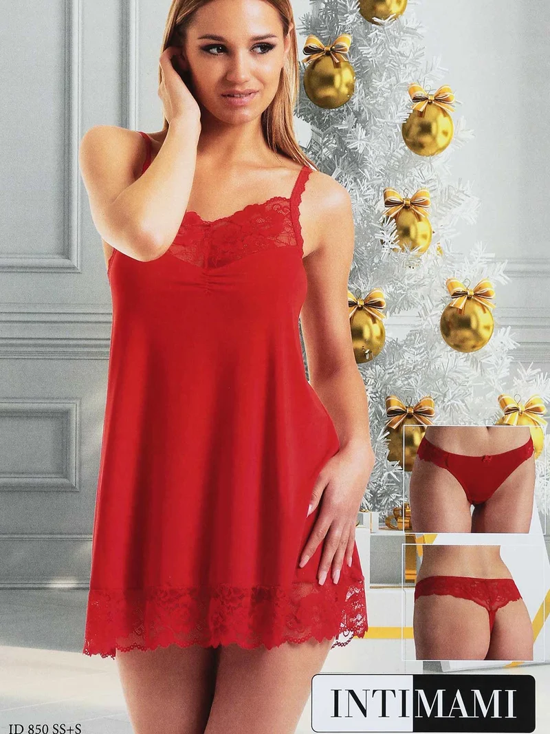 Completo intimo donna sottoveste + perizoma - rosso