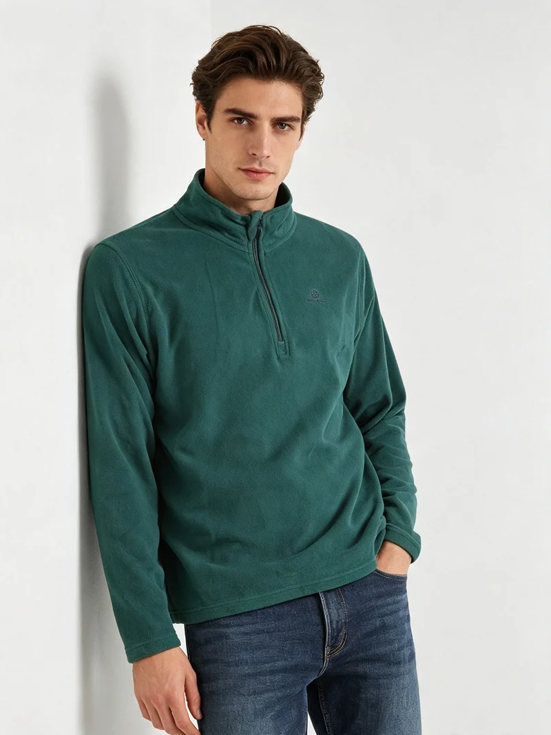 Felpa da uomo mezza zip in micropile - verde