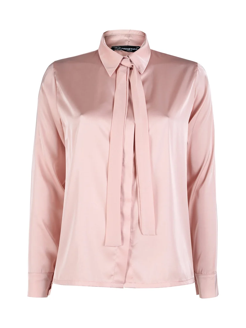 Camicia donna effetto raso con cravattino - rosa