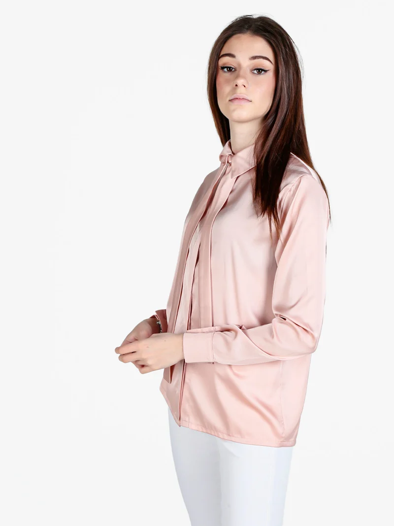 Camicia donna effetto raso con cravattino - rosa