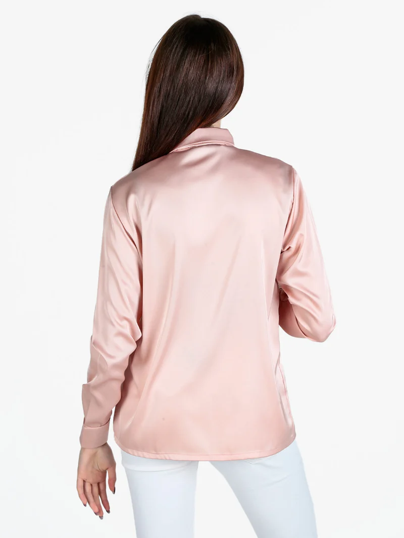 Camicia donna effetto raso con cravattino - rosa