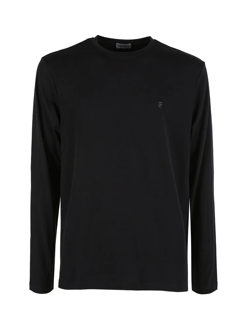 Maglia girocollo da uomo in cotone a maniche lunghe - nero