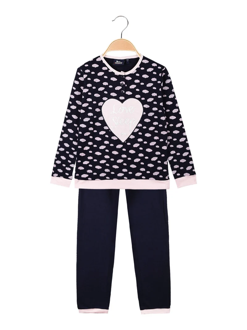 Pigiama lungo da bambina in cotone con stampe - blu scuro
