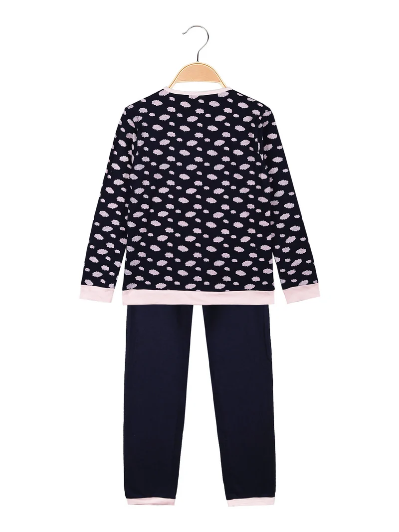 Pigiama lungo da bambina in cotone con stampe - blu scuro