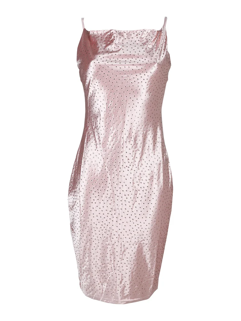 Abito donna con spalline sottili e strass - rosa