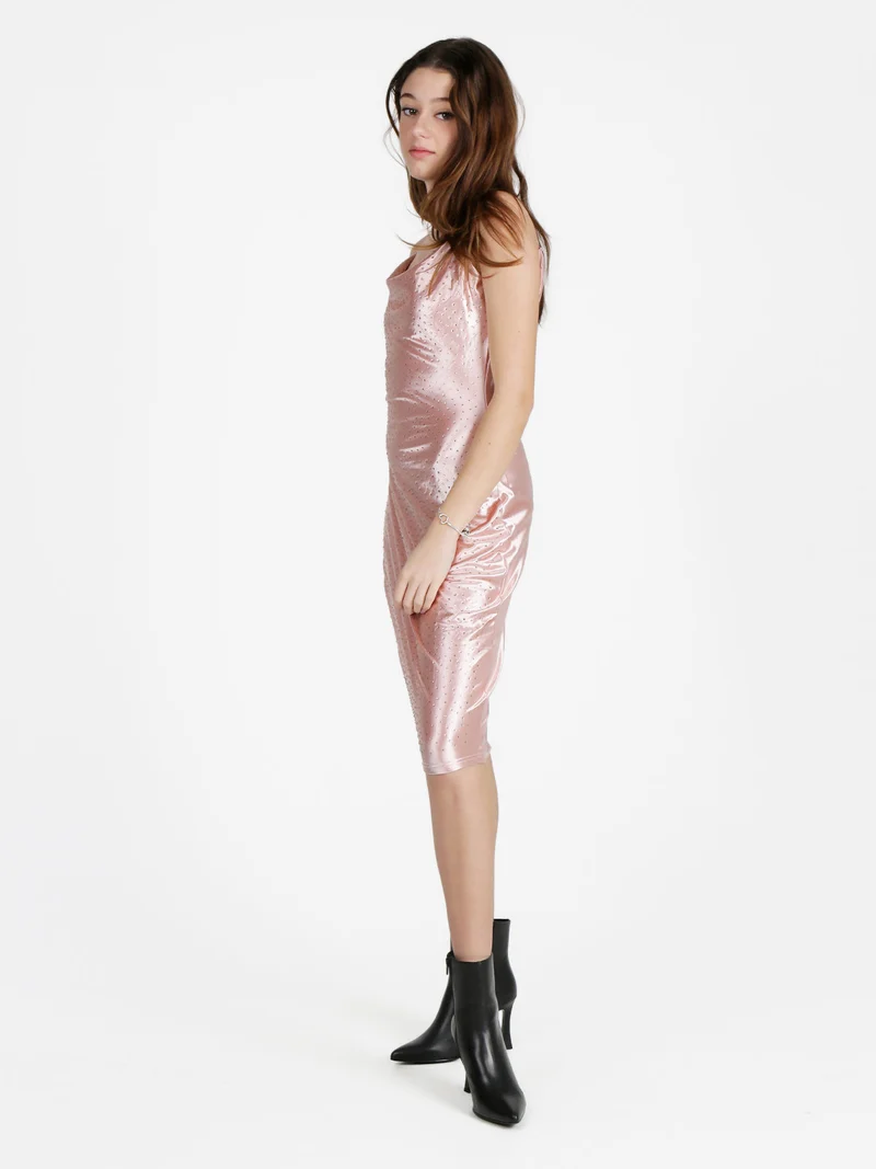 Abito donna con spalline sottili e strass - rosa