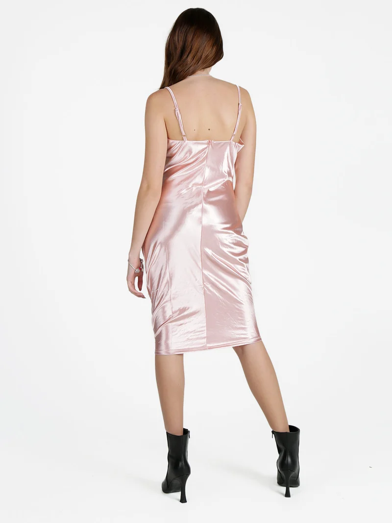 Abito donna con spalline sottili e strass - rosa