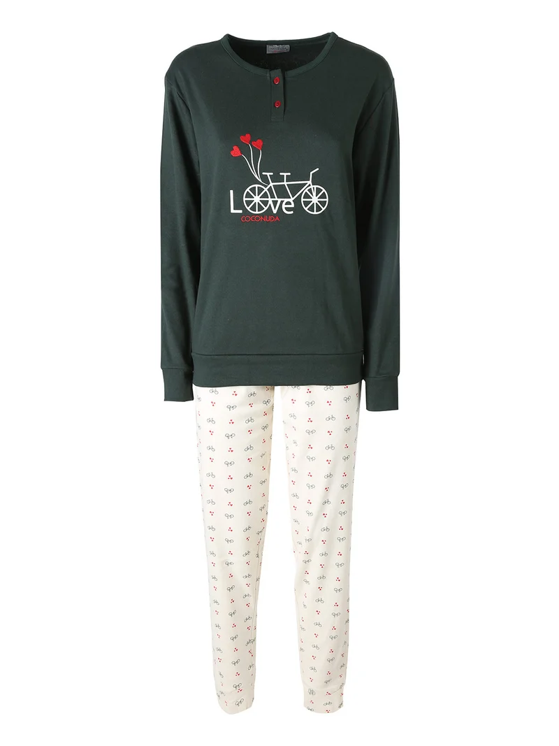 Pigiama donna in cotone con stampe - verde scuro