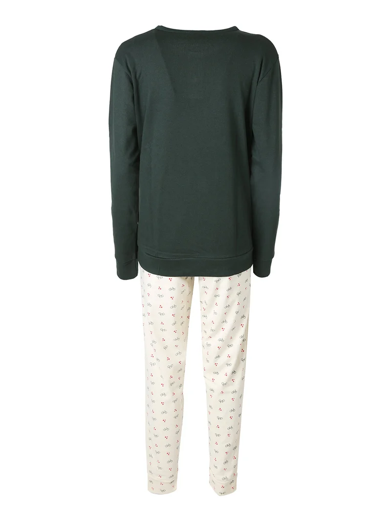 Pigiama donna in cotone con stampe - verde scuro