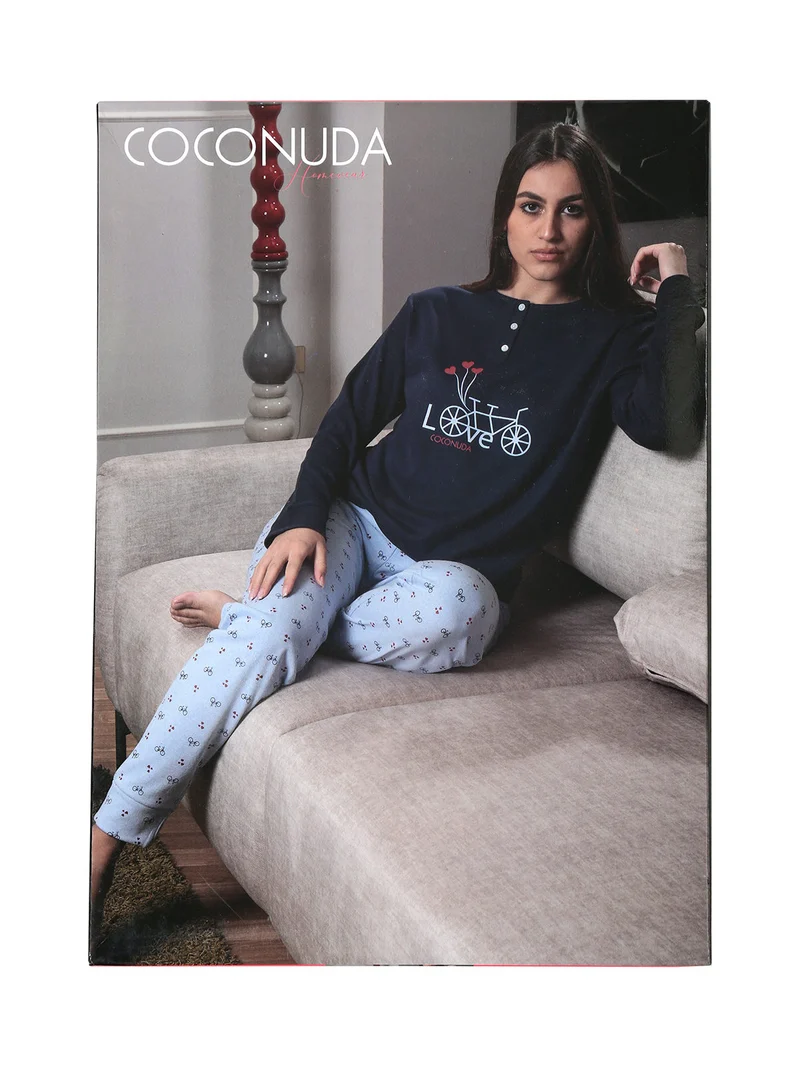 Pigiama donna in cotone con stampe - verde scuro