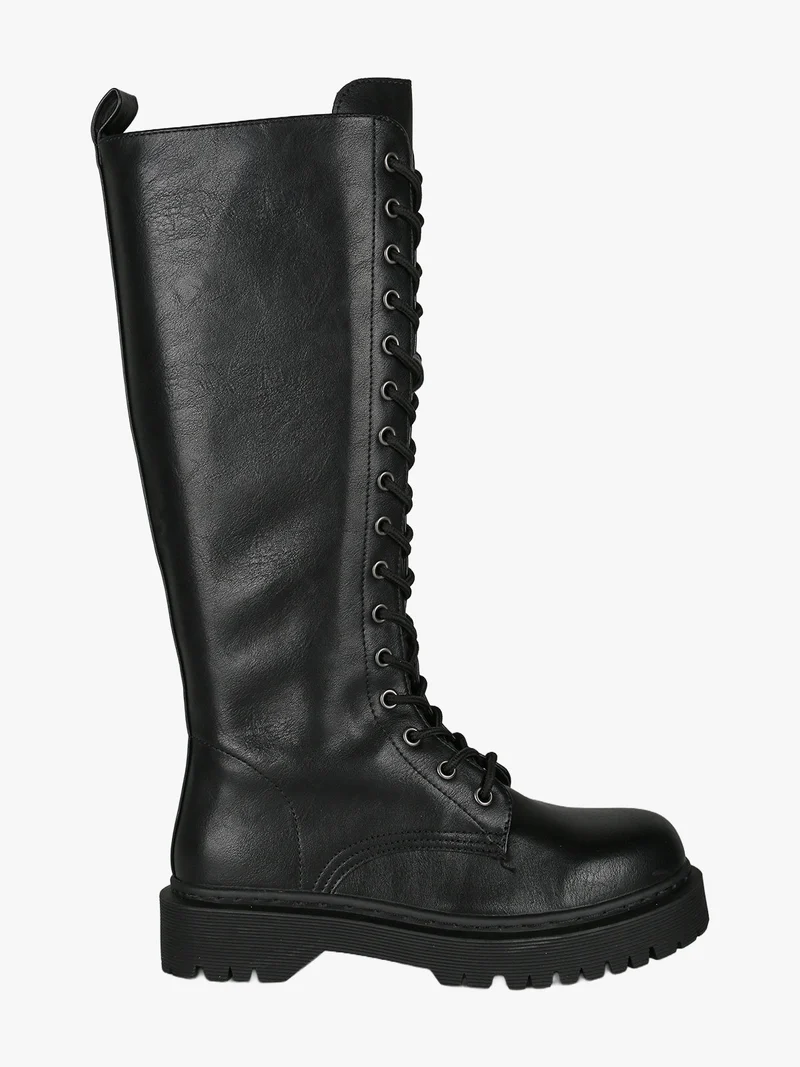 Anfibi alti da donna con lacci e zip - nero