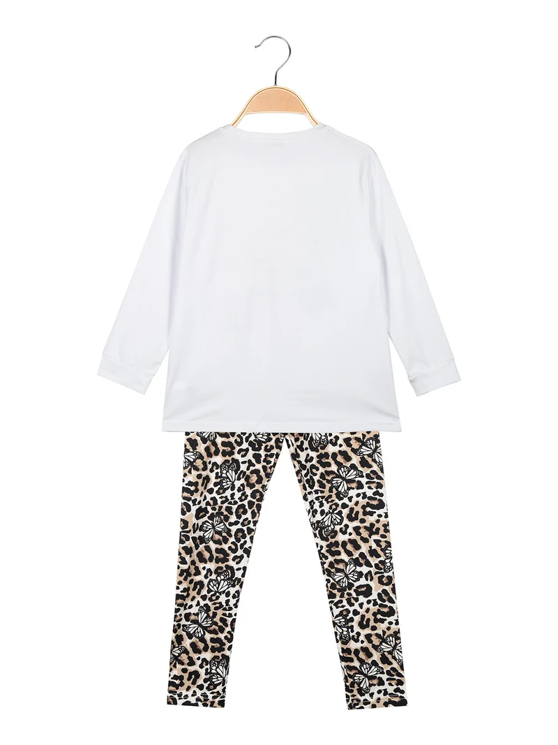 Completo 2 pezzi da ragazza con leggings maculati - beige