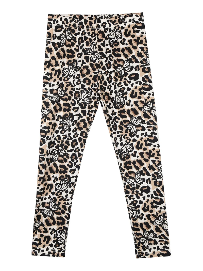Completo 2 pezzi da ragazza con leggings maculati - beige
