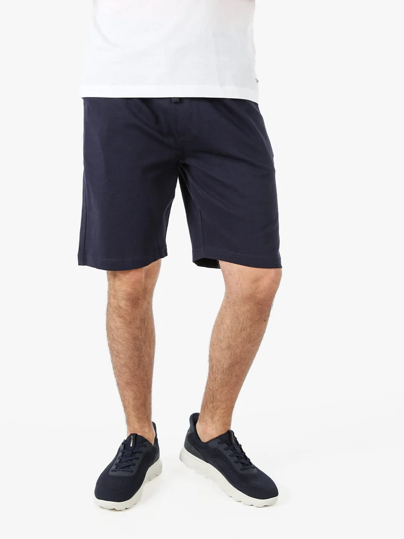 Bermuda da uomo in cotone con coulisse - blu scuro