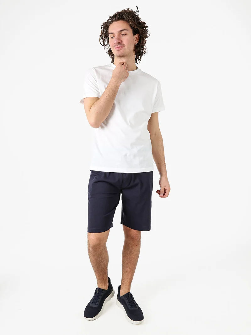 Bermuda da uomo in cotone con coulisse - blu scuro