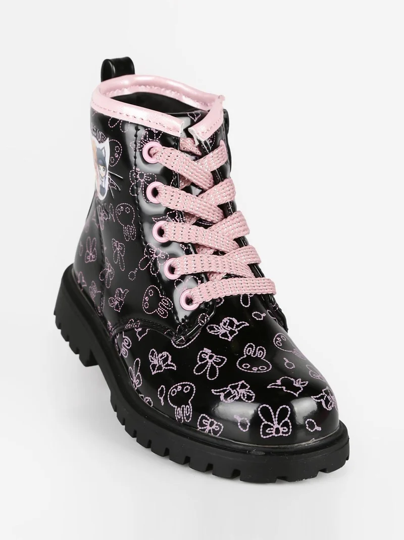 Anfibi da bambina con stampe - nero