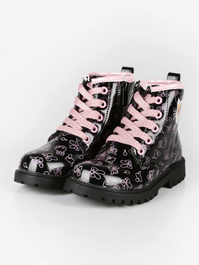 Anfibi da bambina con stampe - nero