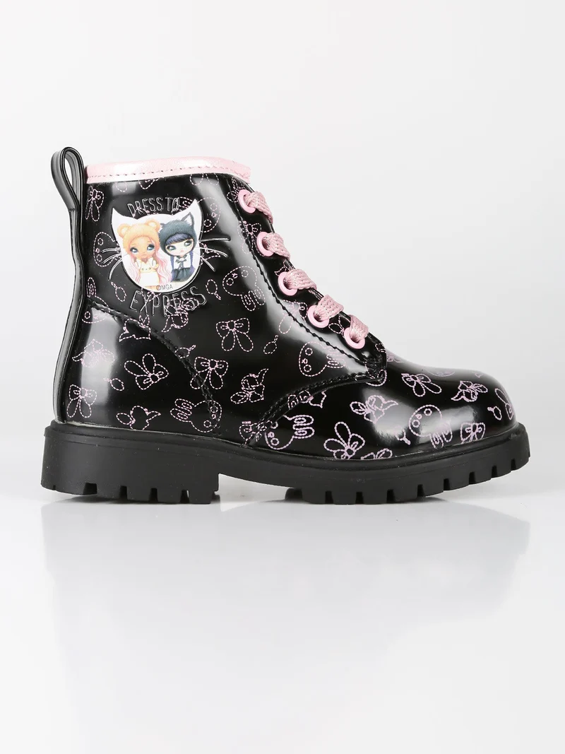 Anfibi da bambina con stampe - nero