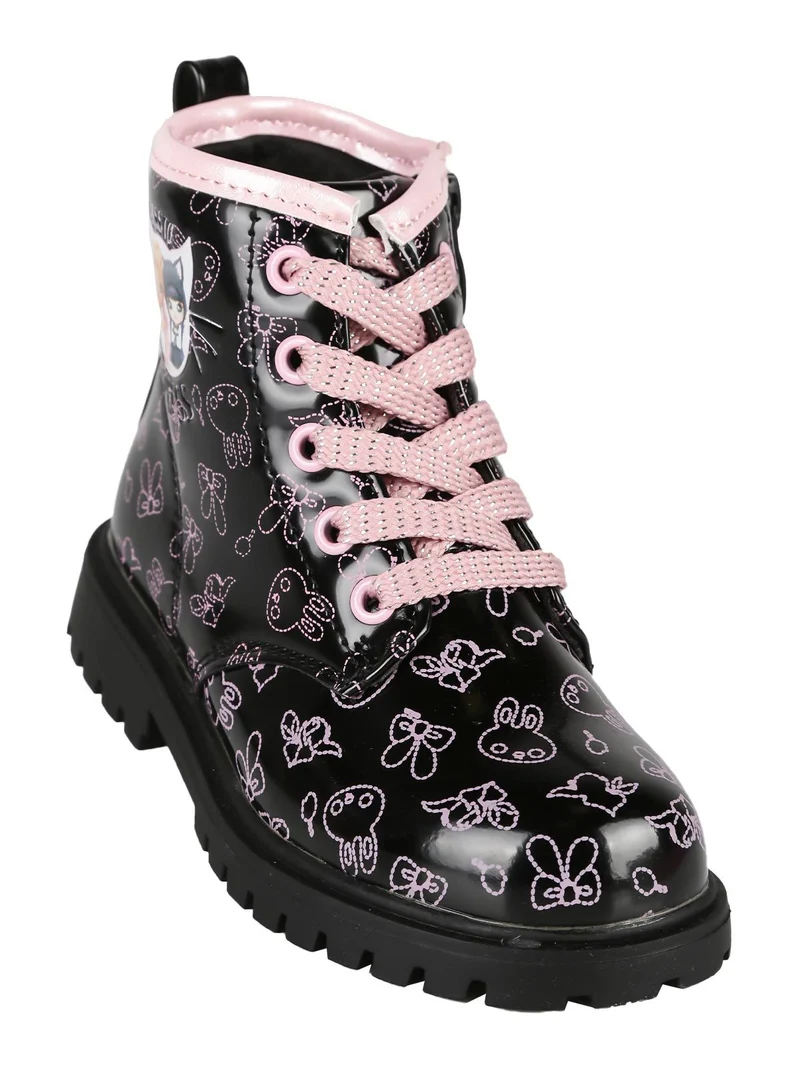 Anfibi da bambina con stampe - nero