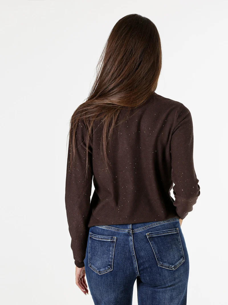 Maglia girocollo da donna con mini paillettes - moro