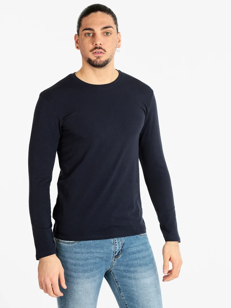 T-shirt manica lunga uomo in cotone - blu scuro