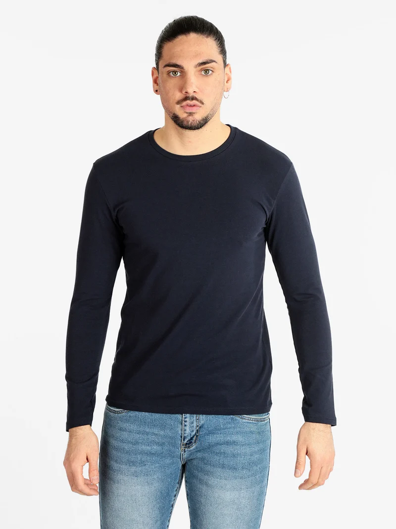 T-shirt manica lunga uomo in cotone - blu scuro