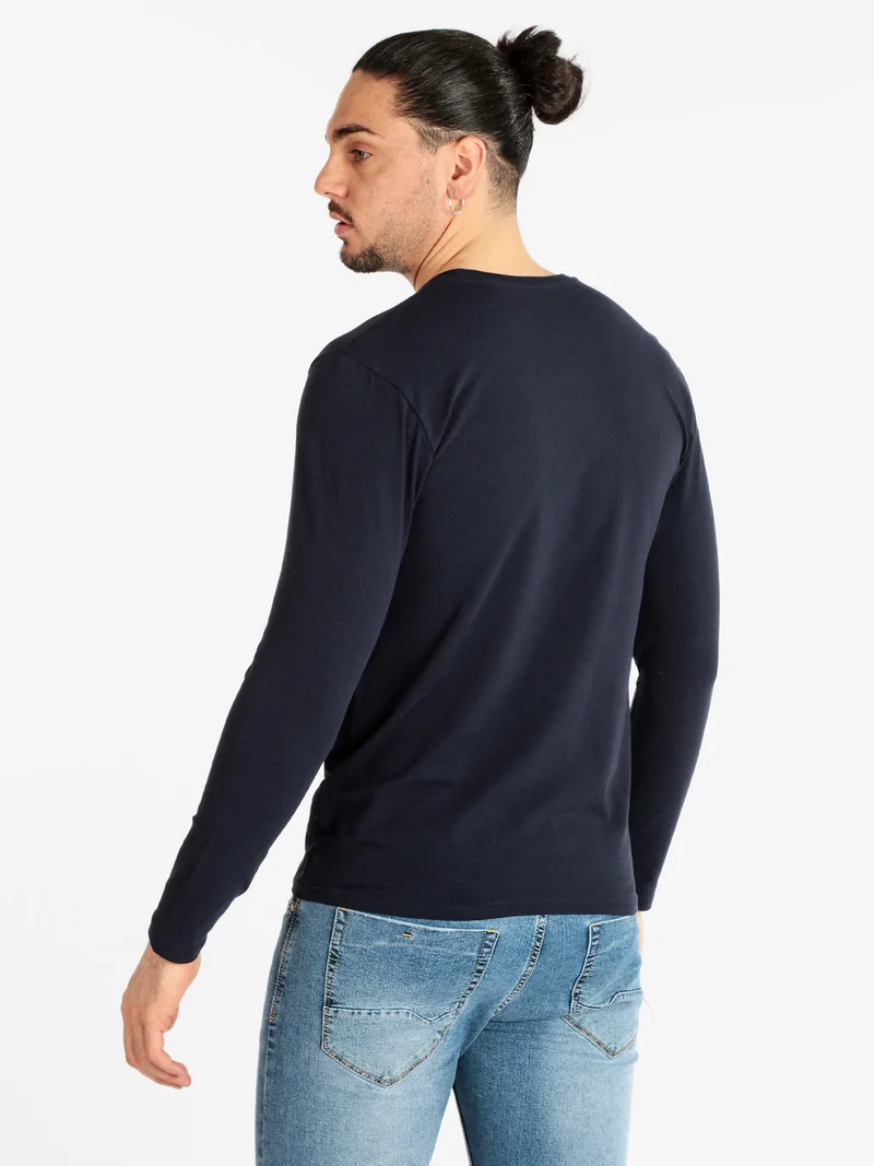 T-shirt manica lunga uomo in cotone - blu scuro