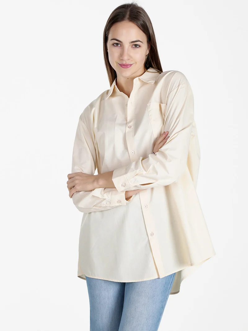Camicia donna oversize con taschino - panna