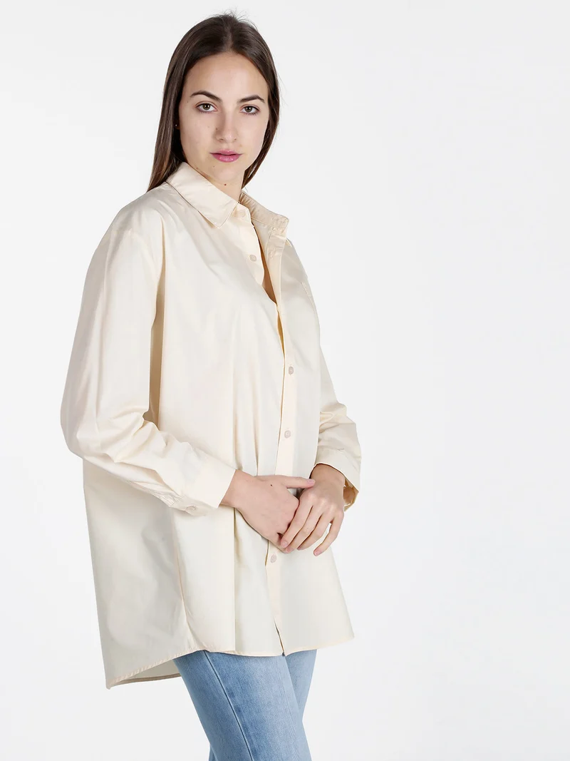 Camicia donna oversize con taschino - panna