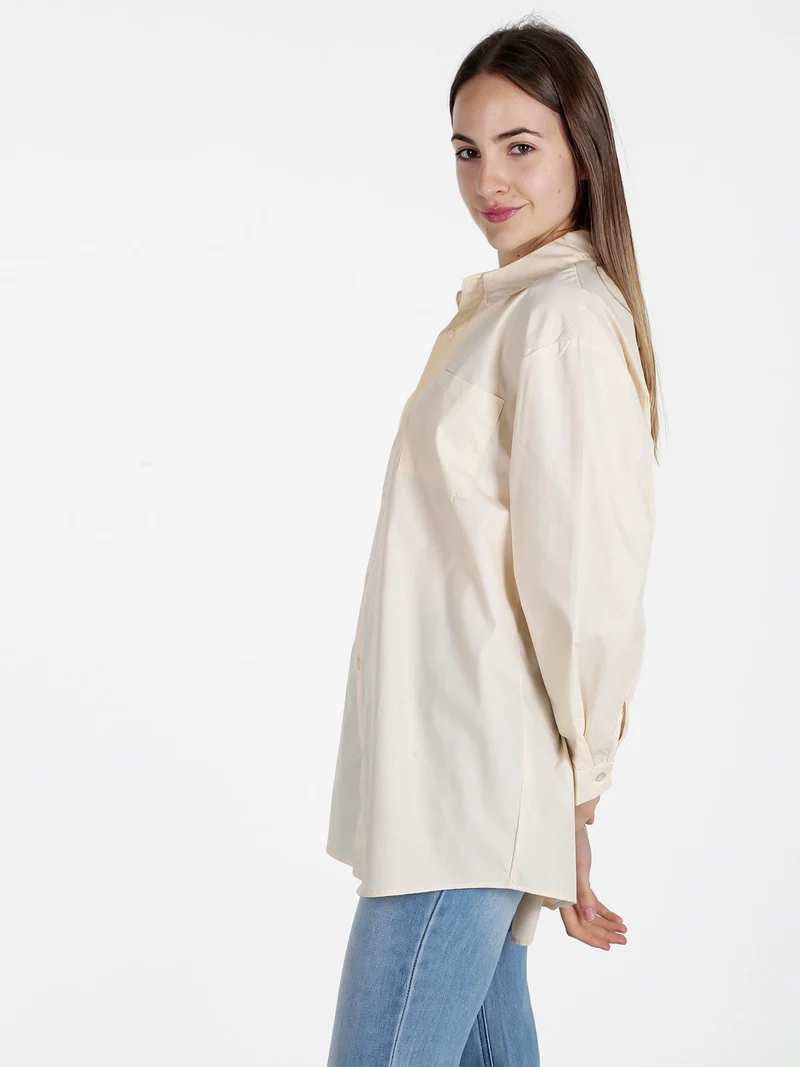 Camicia donna oversize con taschino - panna
