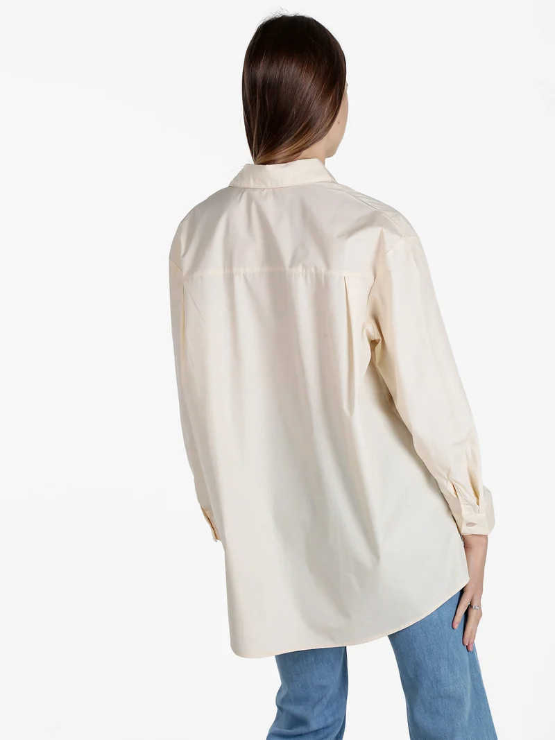 Camicia donna oversize con taschino - panna
