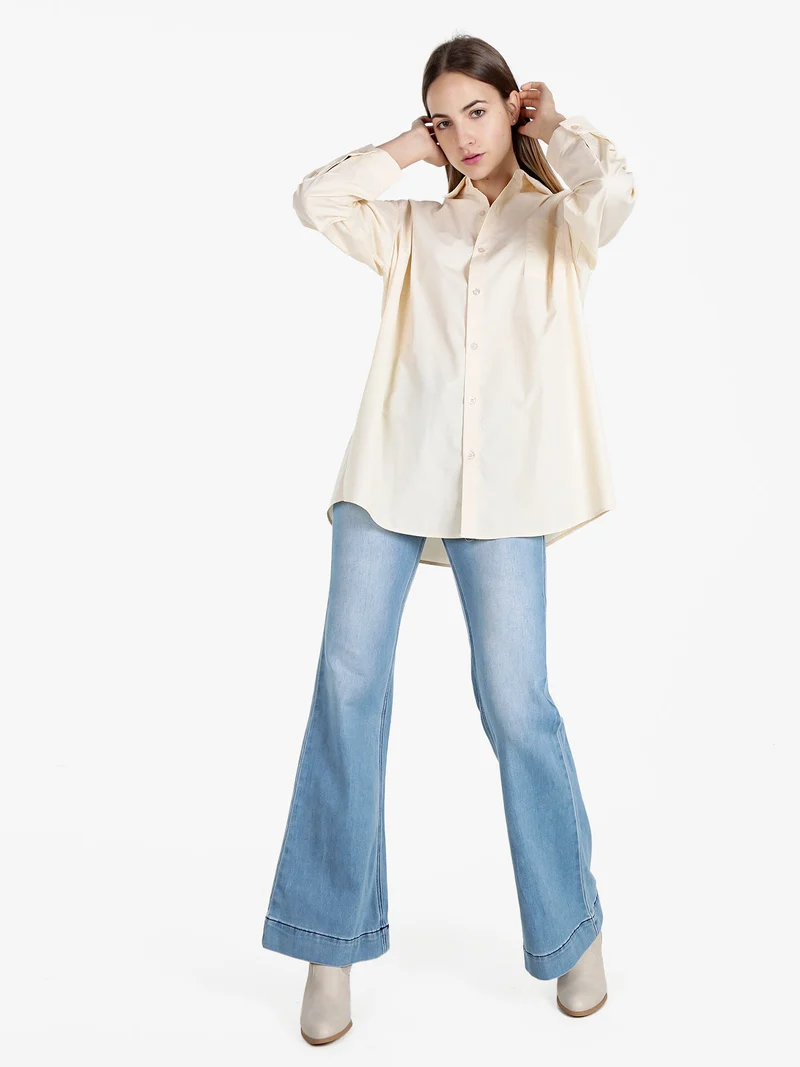 Camicia donna oversize con taschino - panna
