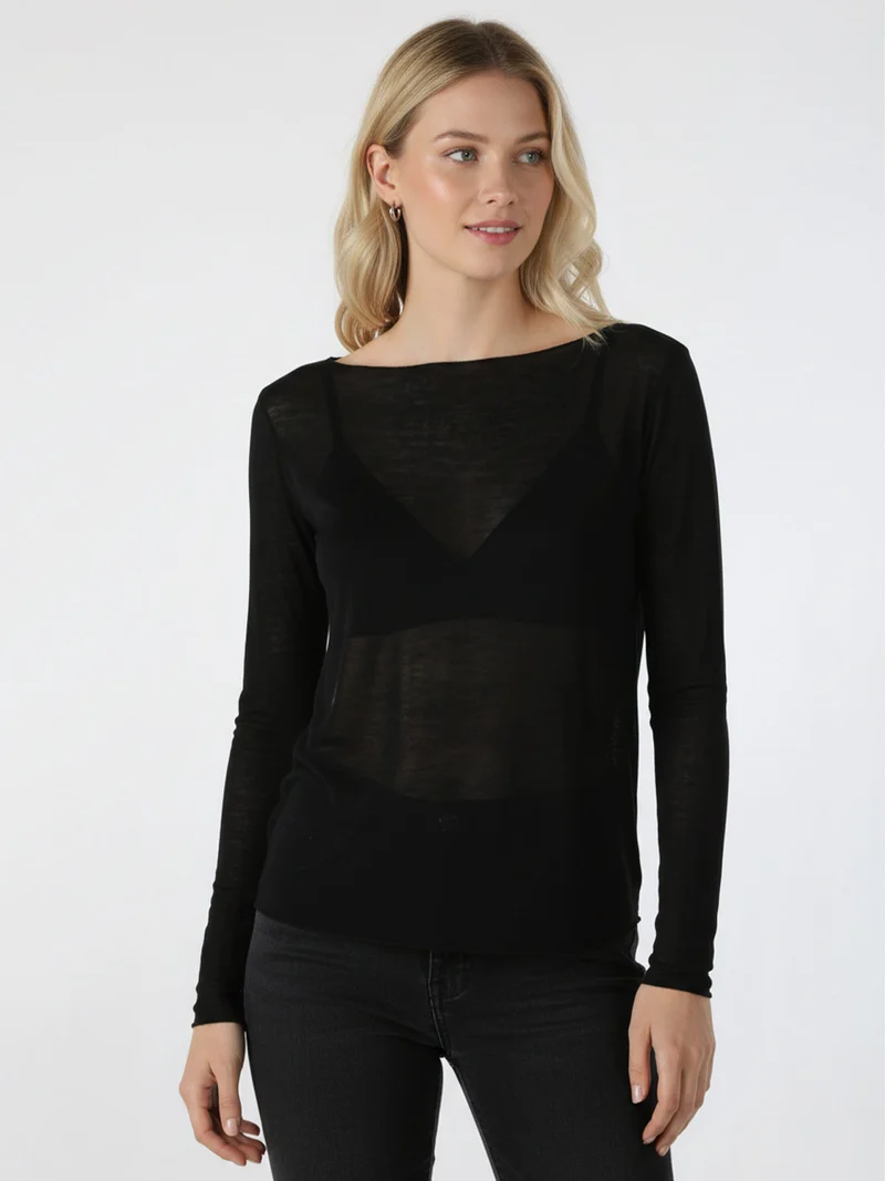 Maglia donna in misto cashmere a maniche lunghe - nero