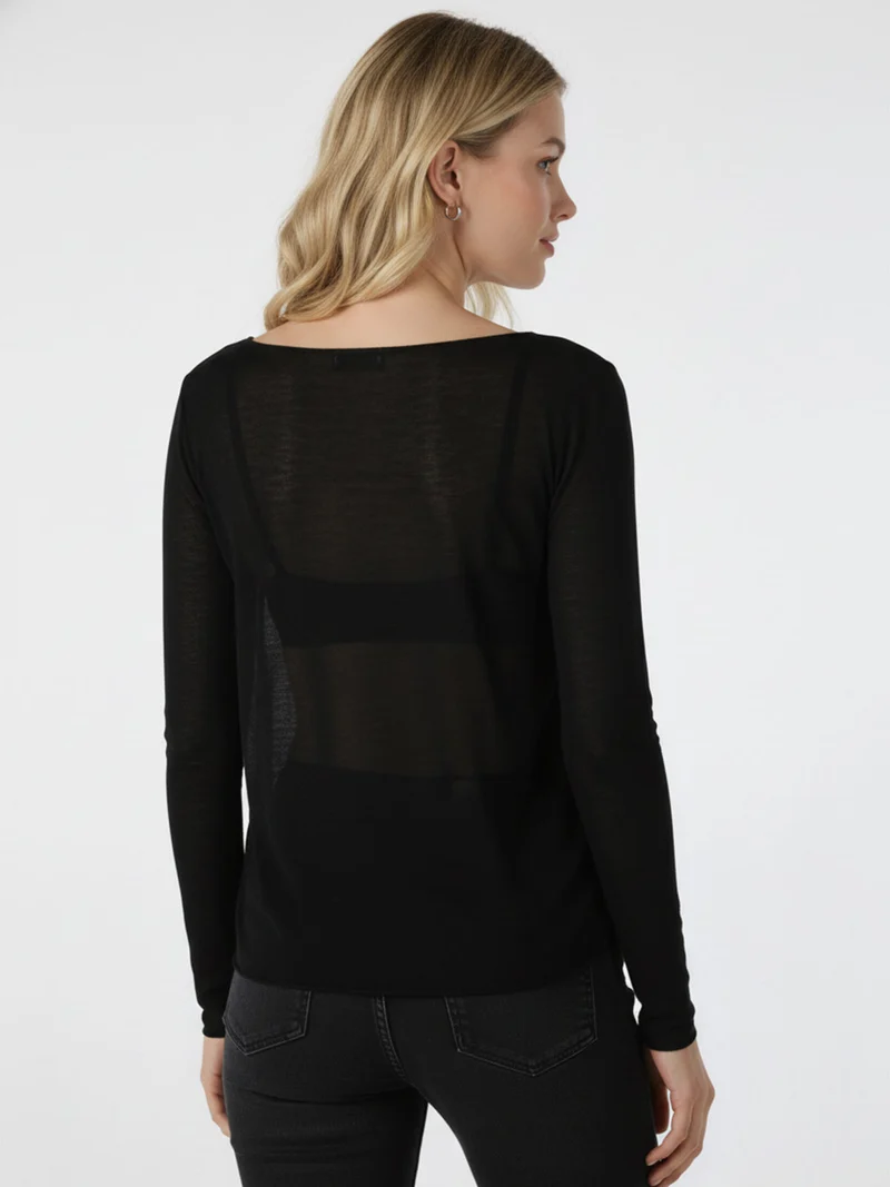 Maglia donna in misto cashmere a maniche lunghe - nero