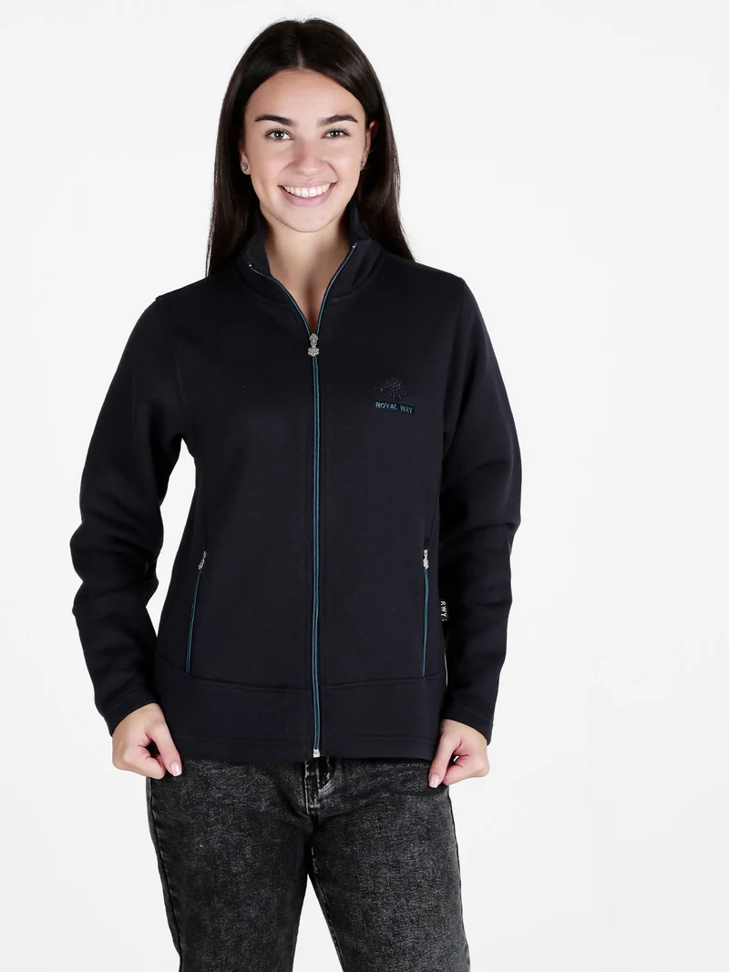 Felpa donna a collo alto con zip - blu scuro