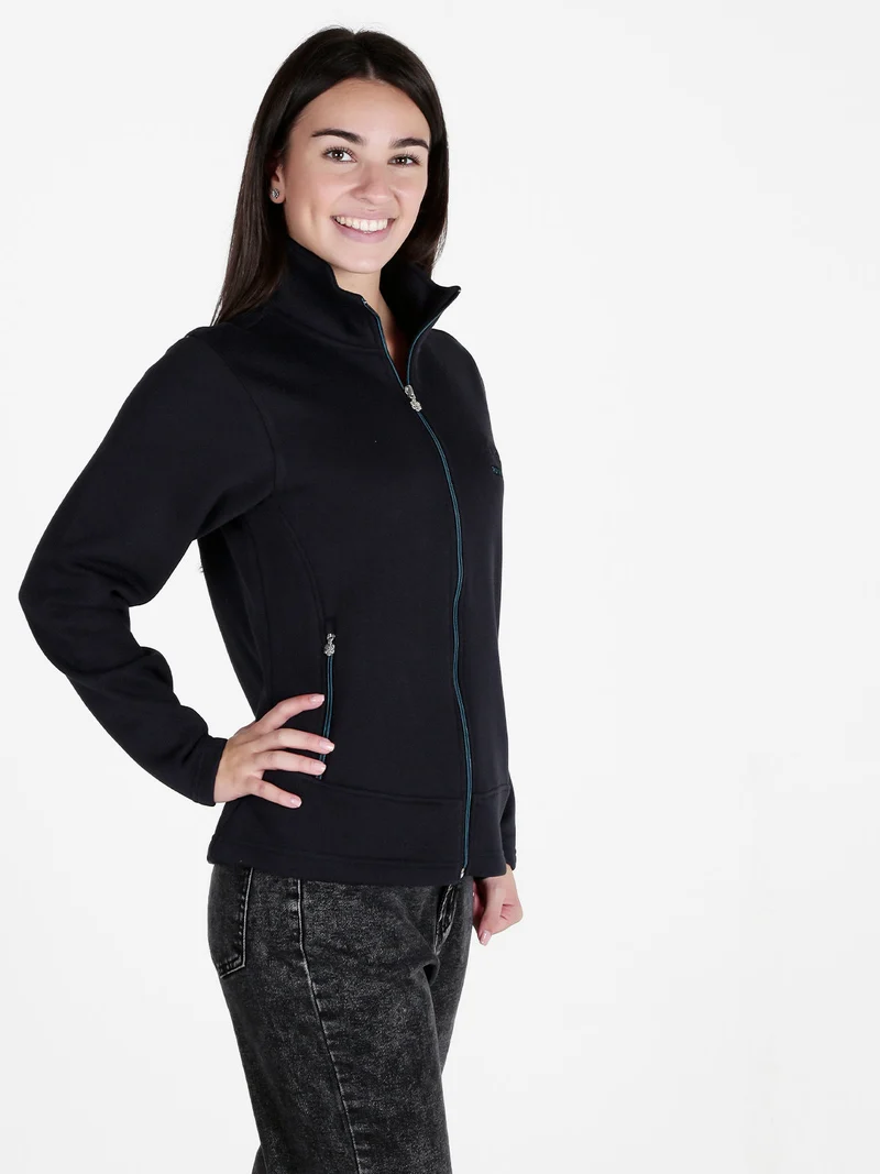 Felpa donna a collo alto con zip - blu scuro
